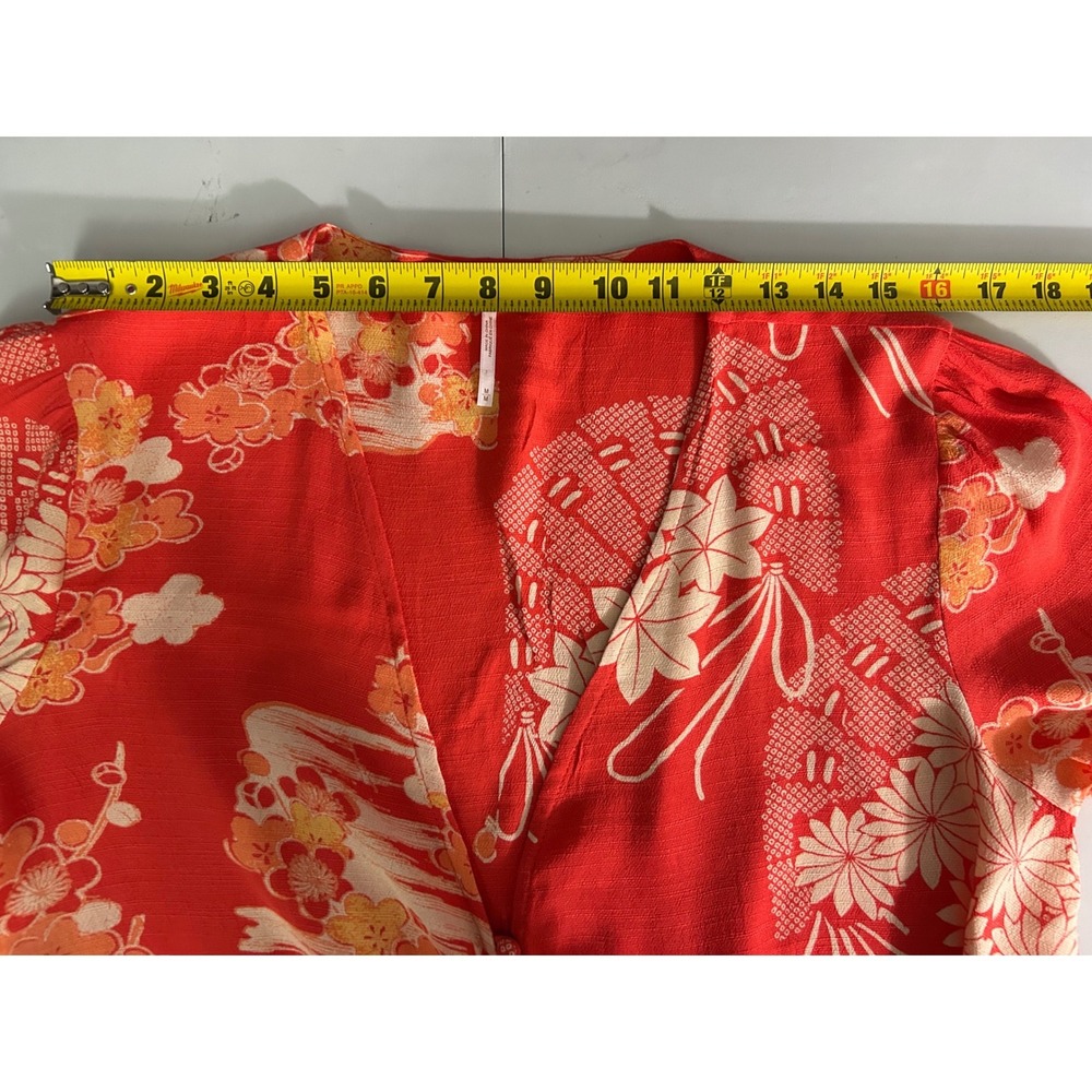 Free People Orange Floral Fan Print Button Front Midi Dress Bell Sleeve Womens M - Picture 6 of 9